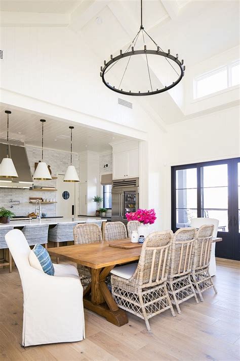 I recently visited a client's house that had amazing vaulted ceilings in their living room. Casual dining room with high vaulted ceiling painted beams ...