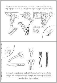 Wheel, screw, pulley, slope (inclined plane version included), wedge and lever. 6 Simple machines - coloring booklet by Little Blue Orange ...