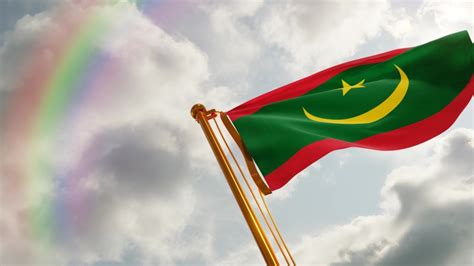 Flag Mauritania Waving Wind Cloudy Rainbow Stock Footage Video 100