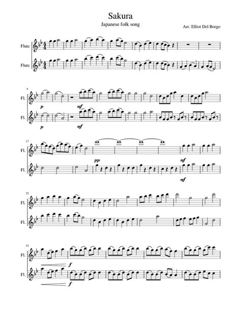 Sakura Sheet Music For Flute Woodwind Duet