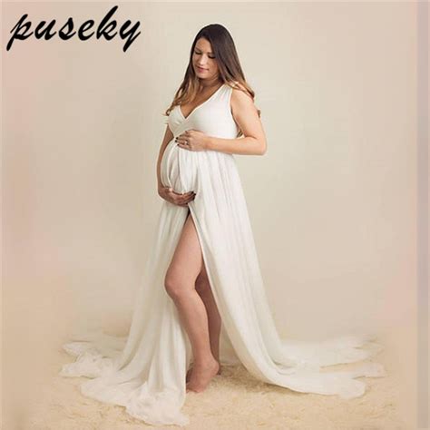 Puseky Maxi Chiffon Maternity Gown V Neck Maternity Photogrpahy Dresses
