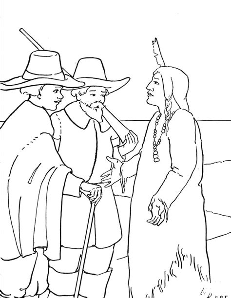 Thanksgiving Pilgrims And Indian Coloring Page Colouringpages