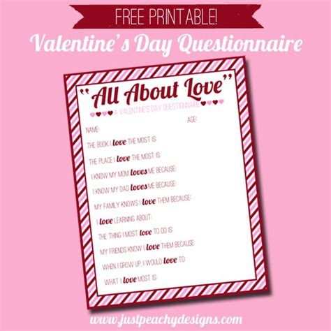 Valentines Day Questionnaire Preschool Valentines Activities