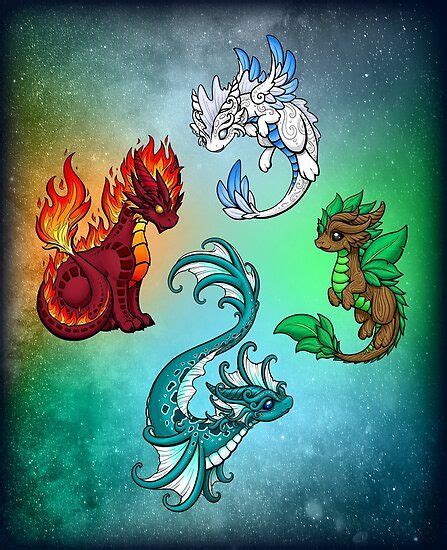 Four Elements Dragons Poster By Rebecca Golins Cute Dragon Drawing