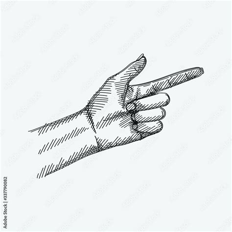 Hand Drawn Sketch Of The Finger Gun Hand Sign On A White Background