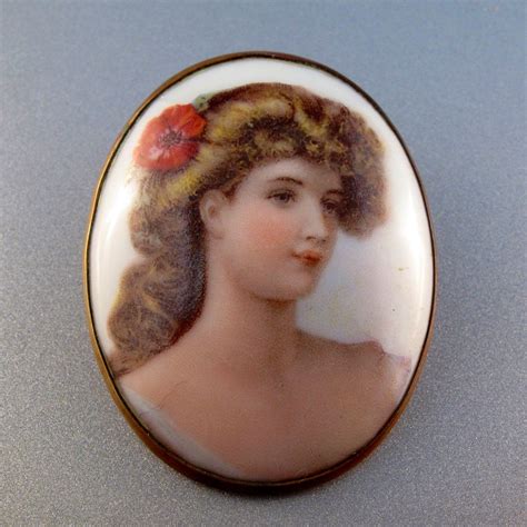 Antique Victorian Miniature Portrait Brooch Gibson Girl Beautiful Lady