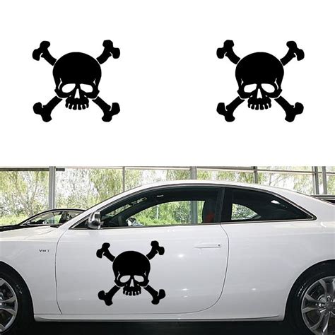 2pcsset Skull And Crossbones Car Sticker Truck Door Vinyl Decal