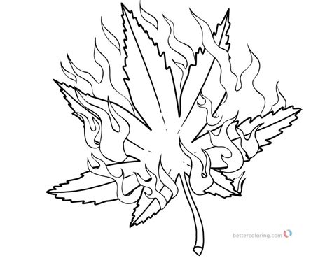 Weed Coloring Pages Pot Leaf with Fire - Free Printable Coloring Pages