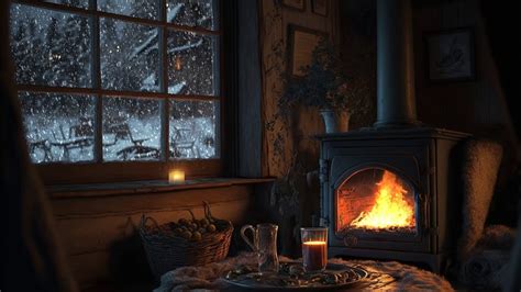 Cozy Winter Cabin Ambience Crackling Fire And Howling Blizzard Sounds