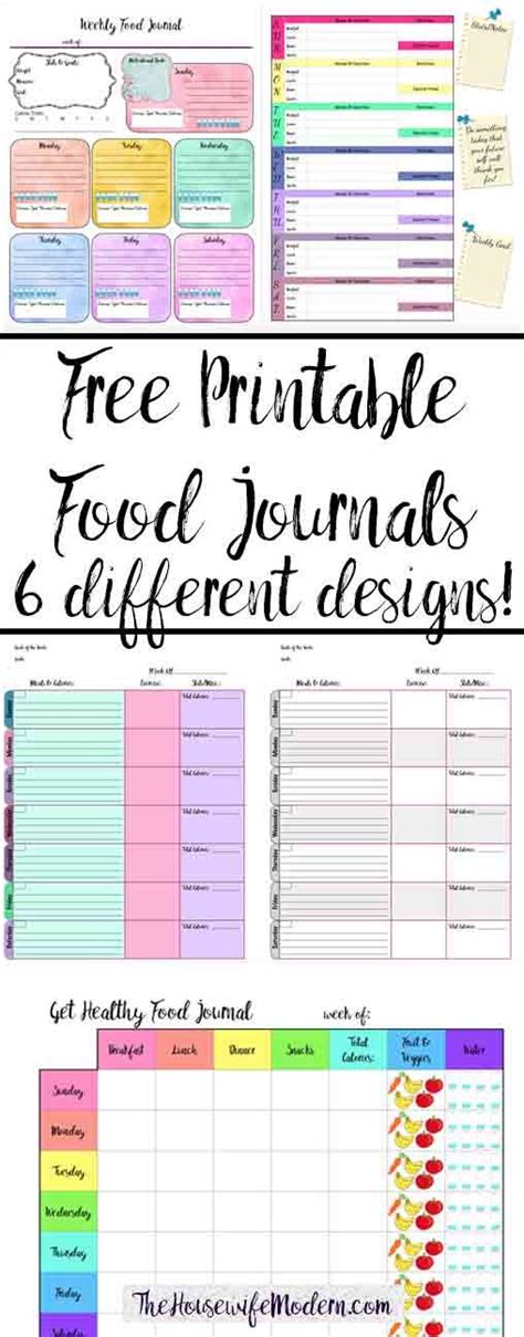 Free Printable Food Journals: 6 different designs | Food ...