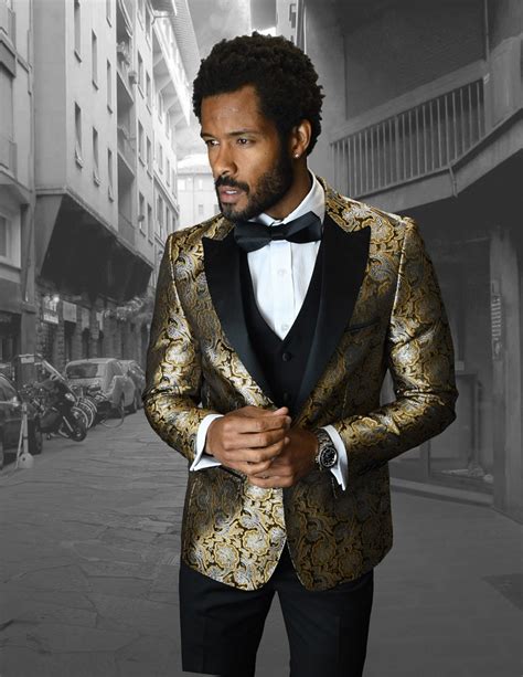 Statement Bellagio 4 Off Gold 4 Pc Fancy Suit With Matching Bow Tie