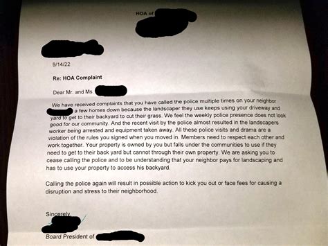 Got This Letter From Our Hoa Because I Called The Police For