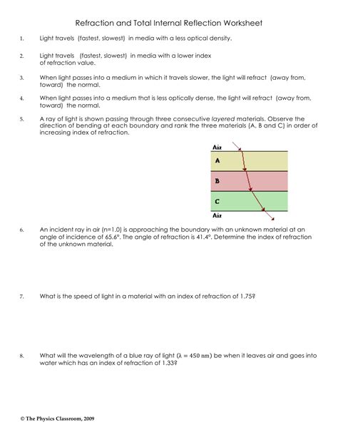 Light Refraction Worksheet Answers Kayra Excel