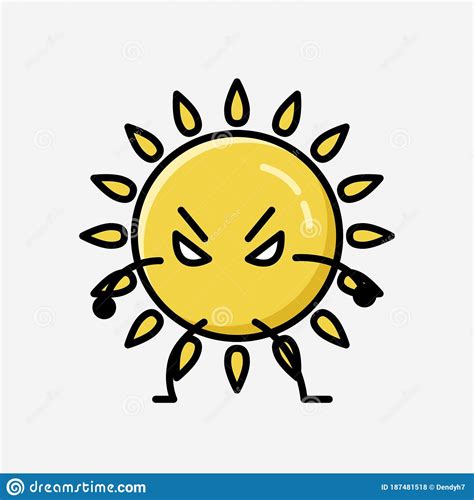 Cute Yellow Sun Mascot Vector Character In Flat Design Style Stock