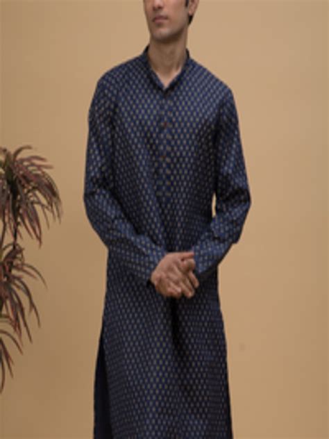 Buy Neudis Ethnic Motif Woven Design Mandarin Collar Cotton Kurta