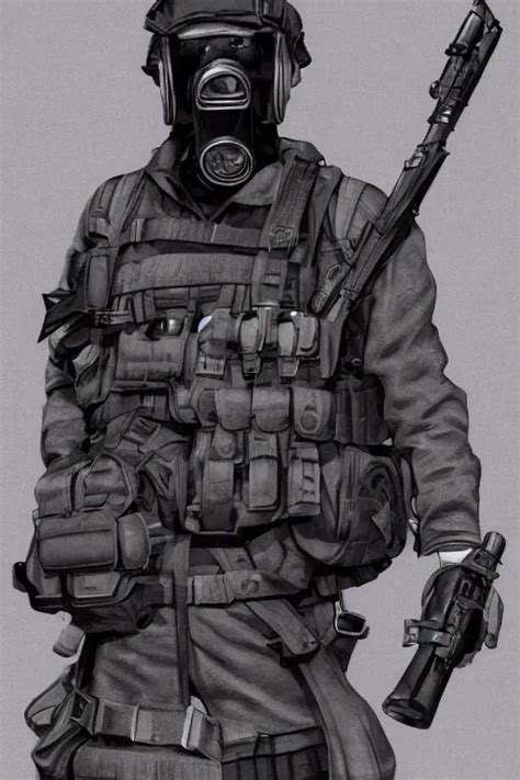 British Sas Operative With The Standard S 1 0 Gas Mask Stable