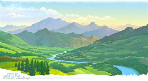 Valley Mountains And Road Image Stock Vector Illustration Of Canada