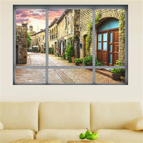 3d Window View Wall Stickers Italy Little Town Landscape Scenery Decal