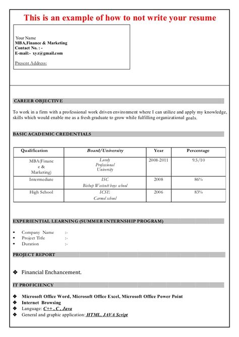 Table of contents editable resume template for freshers fresher resume format doc the best resume format for fresher engineers will usually conceal the inexperience young. MBA Resume Sample Format