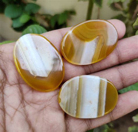 Yellow Banded Onyx Gemstones For Jewelry 141 Ct 3 Pieces Lot Etsy