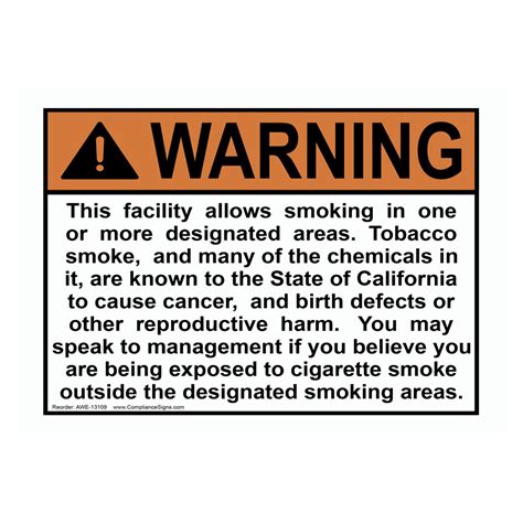 Ansi Warning Entering A Designated Smoking Area Card Stock Awe 13108