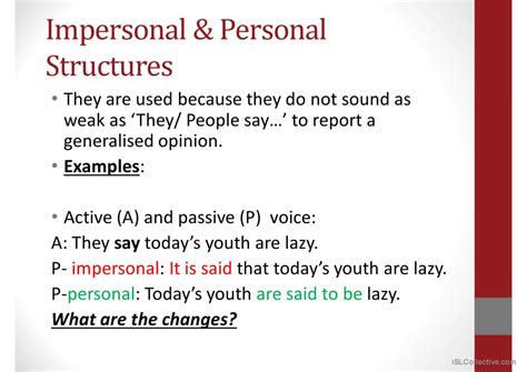 Passive Voice Impersonal And Personal English Esl Powerpoints
