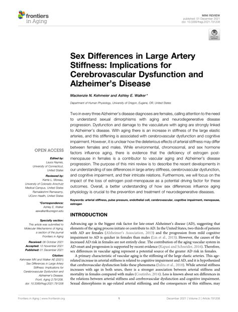 Pdf Sex Differences In Large Artery Stiffness Implications For Cerebrovascular Dysfunction