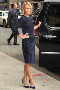 Kelly Ripa In Navy Dress To Film Late Show With David Letterman Daily