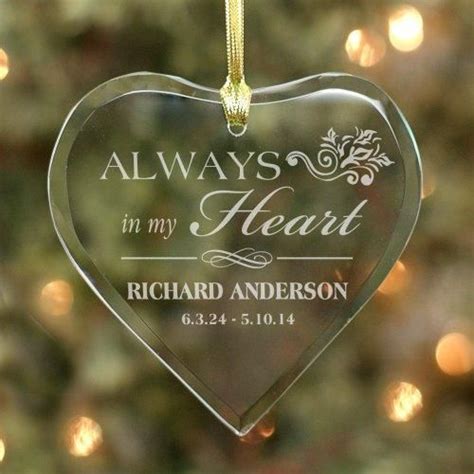 Personalized Glass Heart Memory Ornament Memorial Ornaments Heart Ornament Christmas Ornaments