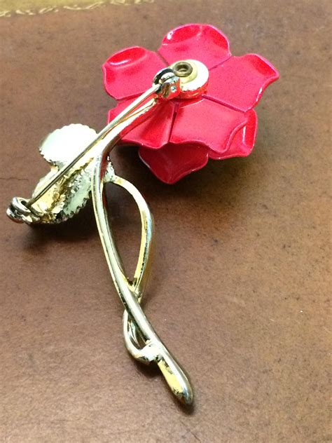 3 Vintage Enamel Flower Pins Brooches