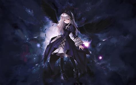 White Haired Anime Character With Pair Of Black Wings Illustration Hd Wallpaper Wallpaper Flare