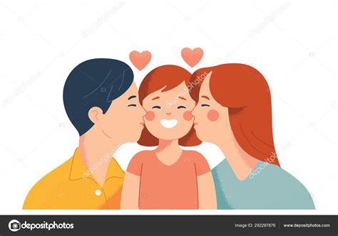 mom dad kiss daughter s cheeks love vector drawing concept love stock vector by ©pizzastereo