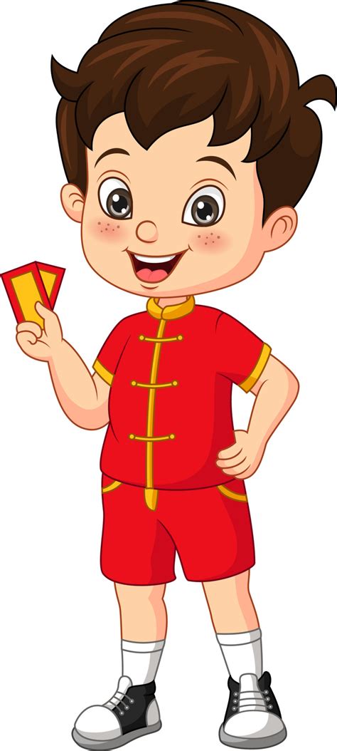 Cartoon Happy Chinese Boy Holding An Envelope 5565933 Vector Art At