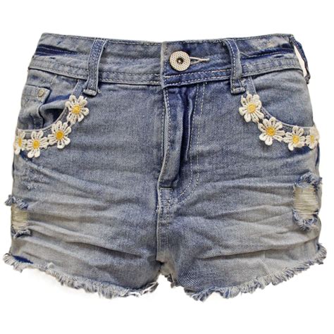 Ladies Daisy Lace Flower Cut Off Denim Womens Shorts Trousers Jeans Hot