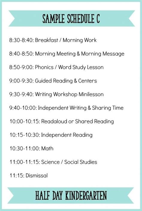 This Is A Sample Half Day Kindergarten Schedule With A Balanced