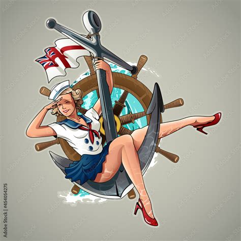 Sailorette Pin Up Girl Ww2 Vintage Art Vector Illustration All Layers
