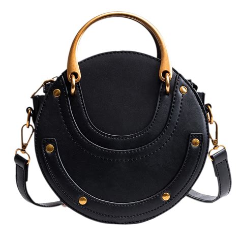 Women Pu Leather Round Shape Top Handle Shoulder Purse Crossbody Bag