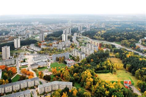 Vilnius City Aerial View Lithuanian Capital Bird Eye View Stock Image
