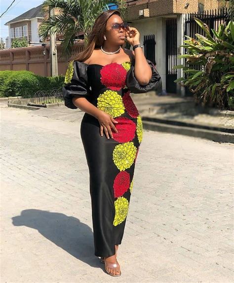 Clipkulture Off Shoulder Fitted Ankara Dress With Puffy Sleeves