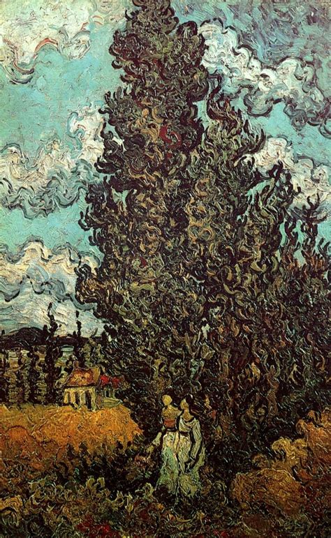 Vincent Van Gogh Cypresses And Two Women 1890 Vincent Van Gogh Woman