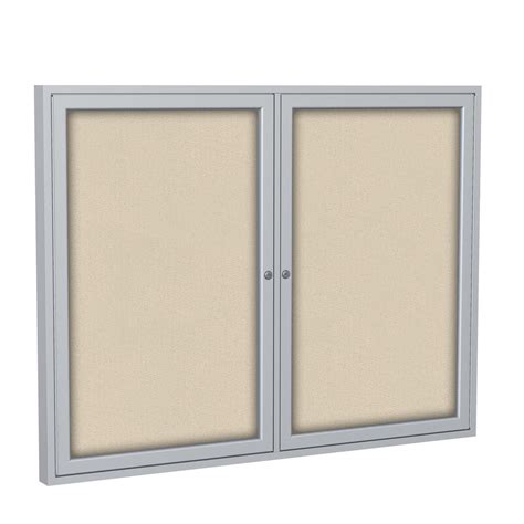 Ghent 2 Door Enclosed Fabric Bulletin Boards With Satin Frame Beige Shiffler Furniture