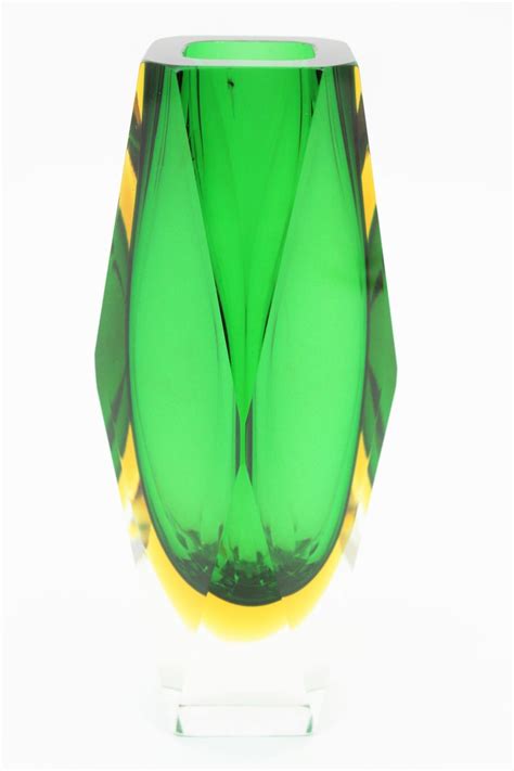 Midcentury Mandruzzato Faceted Murano Glass Emerald Green And Yellow Sommerso Vase At 1stdibs