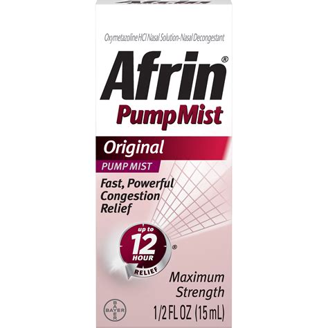 Afrin Original Hour Nasal Decongestant Pump Mist Nasal Spray Ml