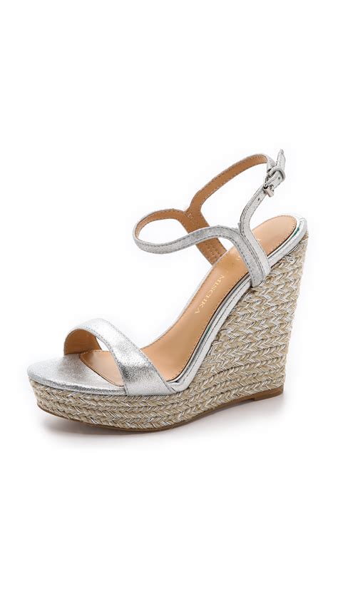 Badgley Mischka Kleo Espadrille Wedge Sandals In Silver Lyst