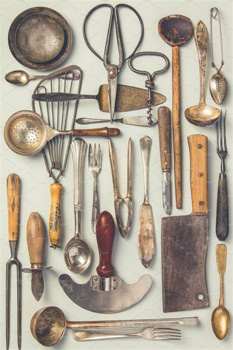 Collection Of Old Vintage Cutlery Stock Photo Containing Above And Aged