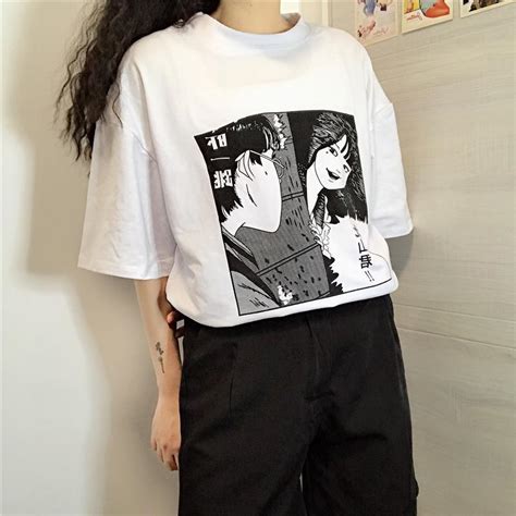 Itgirl Shop Anime Comix Letter Print Gray White Oversized T Shirt
