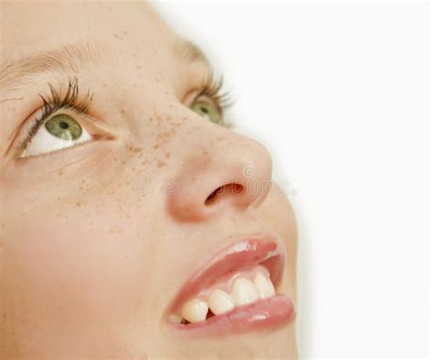 Closeup Of Girl With Freckles On Her Face Stock Image Image Of Focus