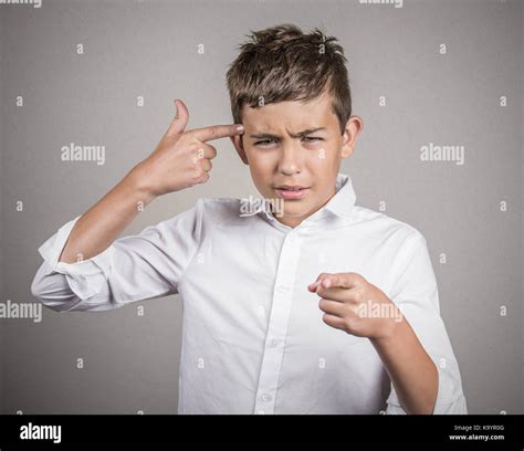 Closeup Portrait Rude Difficult Angry Young Man Gesturing With Finger