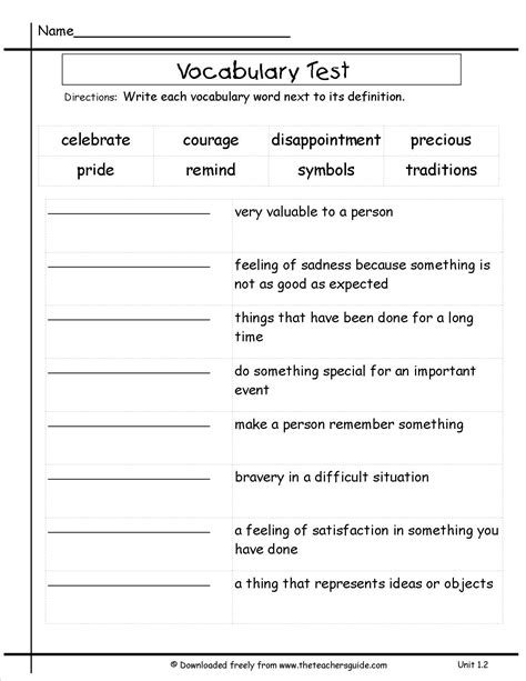 3rd Grade Vocabulary Worksheet