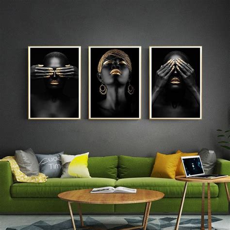 African Art Black And Gold Woman Oil Painting On Canvas Cuadros Posters